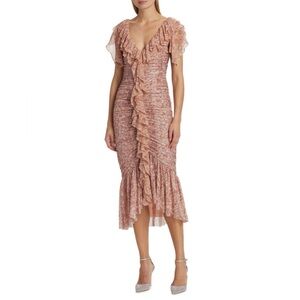 Cinq a Sept Paola Floral Ruffled Midi Dress in Blush